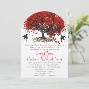 Rotes Herz Leaf Tree Hochzeitseinladungen Einladung