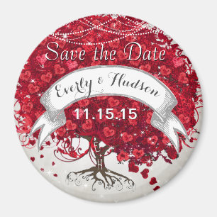 Rotes Herz Leaf Tree Save the Date Winterfall Magnet
