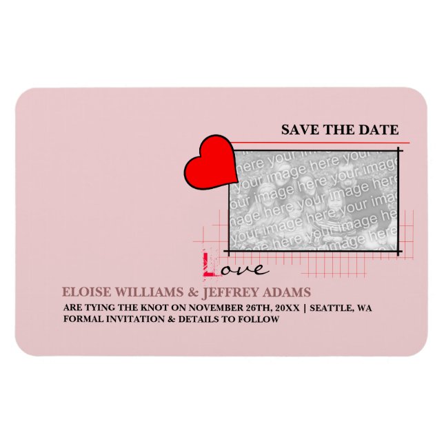Rotes Herz Liebe Save the Date Foto Magnet (Horizontal)