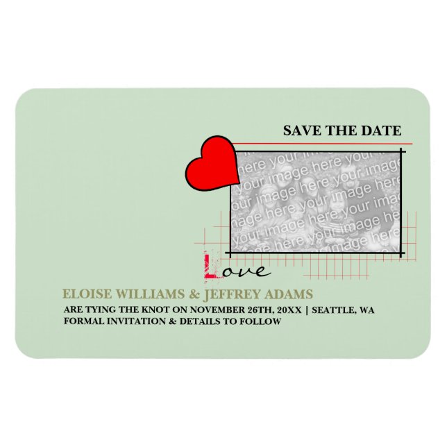 Rotes Herz Liebe Save the Date Foto Magnet (Horizontal)
