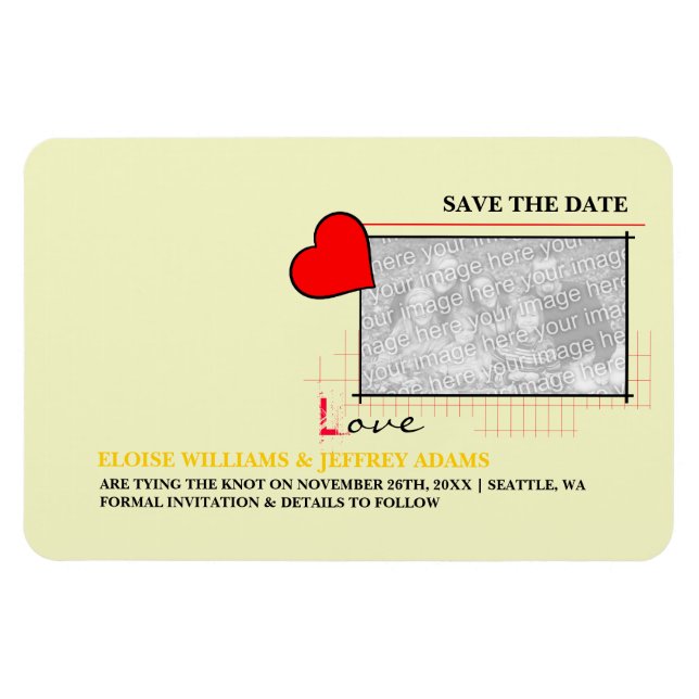 Rotes Herz Liebe Save the Date Foto Magnet (Horizontal)