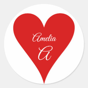 Rotes Herz Liebe Valentinstag Name & Monogramm Runder Aufkleber