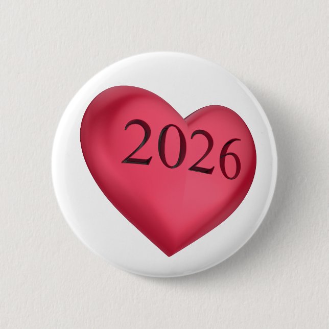 Rotes Herz mit 2026 graviert Button (Vorderseite)