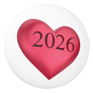Rotes Herz mit 2026 graviert Keramikknauf