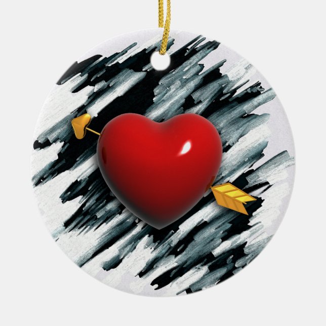 Rotes Herz mit Aquarellmalerei Keramik Ornament (Vorne)