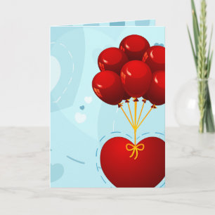 Rotes Herz mit Ballons, Grußkarte Karte