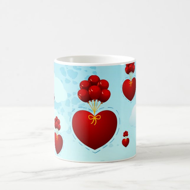 Rotes Herz mit Ballons, Tasse (Mittel)
