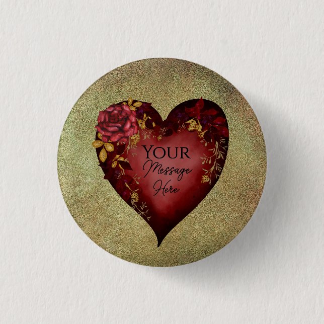 Rotes Herz mit bearbeitbaren Rose Button (Vorderseite)
