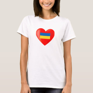 Rotes Herz mit den Farben der ukrainischen Flagge  T-Shirt