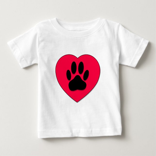 Rotes Herz mit Dog Paw Print Baby T-shirt (Vorderseite)