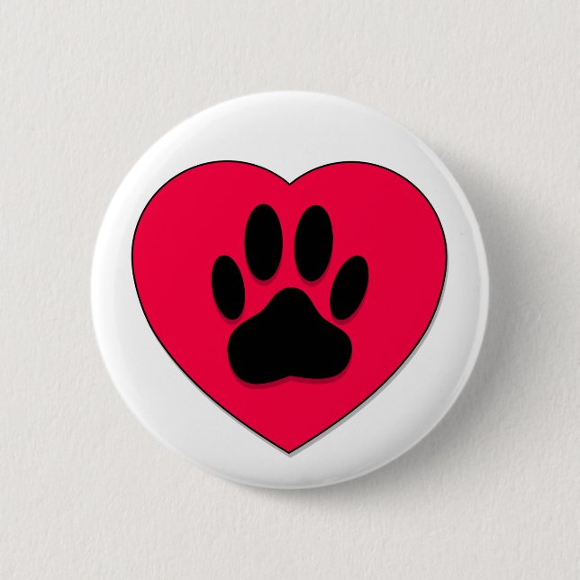 Rotes Herz mit Dog Paw Print Button (Vorderseite)
