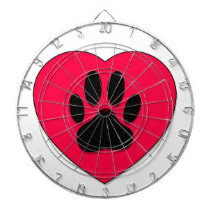 Rotes Herz mit Dog Paw Print Dartscheibe