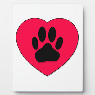 Rotes Herz mit Dog Paw Print Fotoplatte