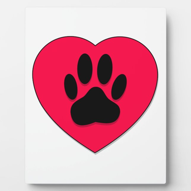 Rotes Herz mit Dog Paw Print Fotoplatte (Vorderseite)