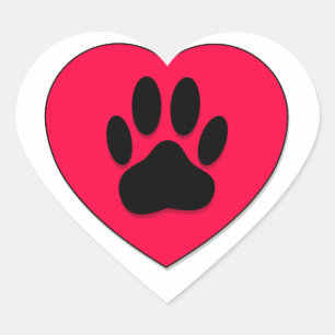 Rotes Herz mit Dog Paw Print Herz-Aufkleber
