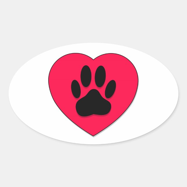 Rotes Herz mit Dog Paw Print Ovaler Aufkleber (Vorderseite)
