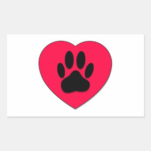 Rotes Herz mit Dog Paw Print Rechteckiger Aufkleber