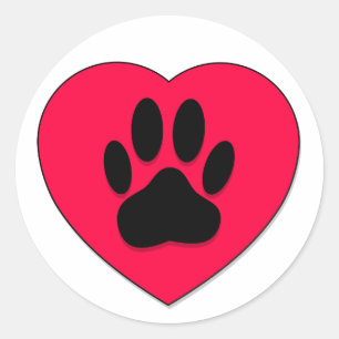 Rotes Herz mit Dog Paw Print Runder Aufkleber