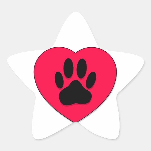 Rotes Herz mit Dog Paw Print Stern-Aufkleber (Vorderseite)