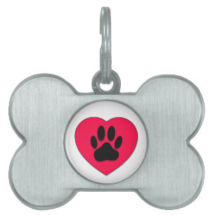 Rotes Herz mit Dog Paw Print Tiermarke