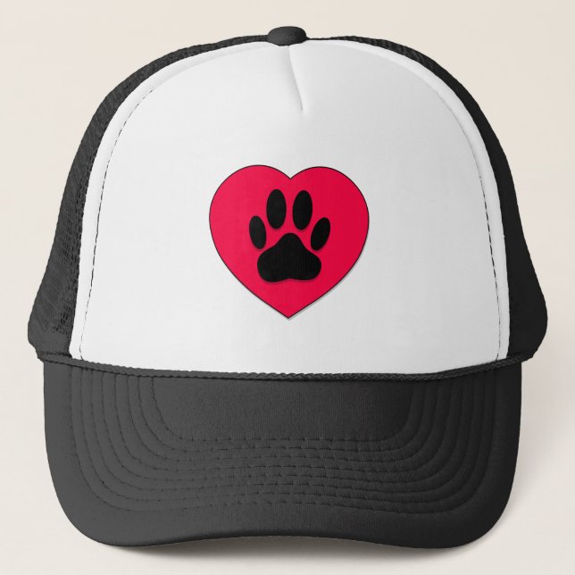 Rotes Herz mit Dog Paw Print Truckerkappe (Vorderseite)