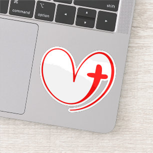 Rotes Herz mit einem Kreuz verflochten Aufkleber
