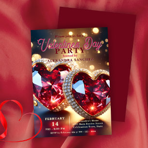 Rotes Herz mit Gemstones Valentinstag Party Einladung