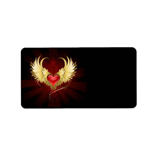 Rotes Herz mit goldenen Flügeln Adressaufkleber (Vorne)
