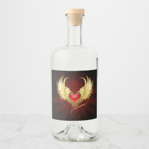 Rotes Herz mit goldenen Flügeln Alkoholflaschenetikett