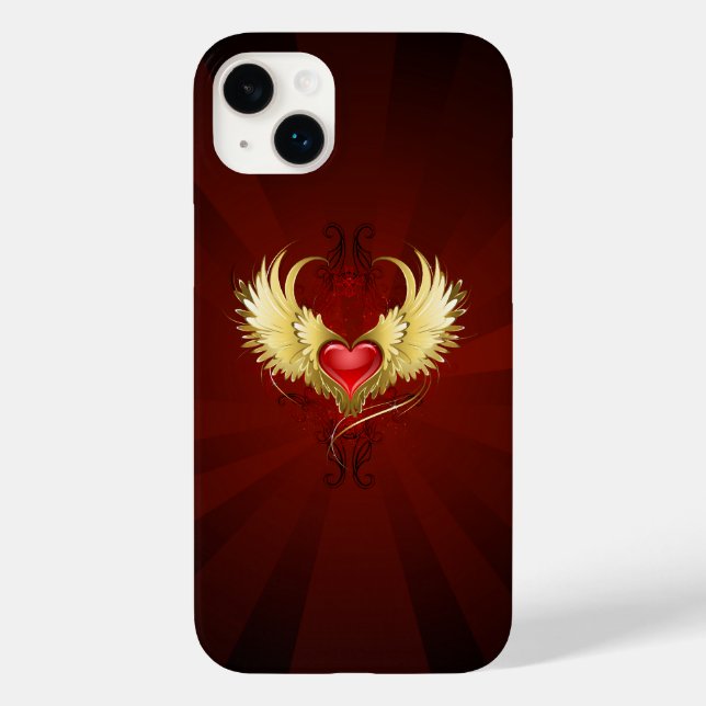 Rotes Herz mit goldenen Flügeln Case-Mate iPhone 14 Plus Hülle (Rückseite)