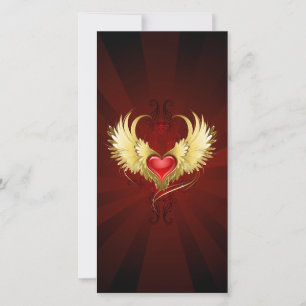 Rotes Herz mit goldenen Flügeln Feiertagskarte
