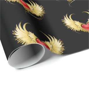 Rotes Herz mit goldenen Flügeln Geschenkpapier