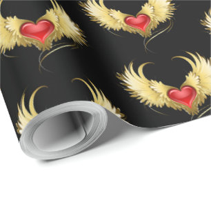 Rotes Herz mit goldenen Flügeln Geschenkpapier