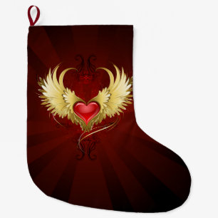 Rotes Herz mit goldenen Flügeln Großer Weihnachtsstrumpf