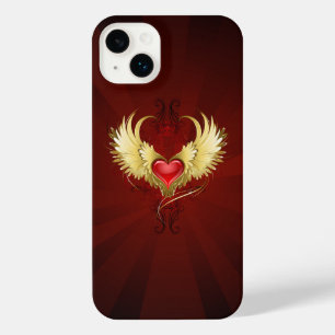 Rotes Herz mit goldenen Flügeln iPhone 14 Plus Hülle