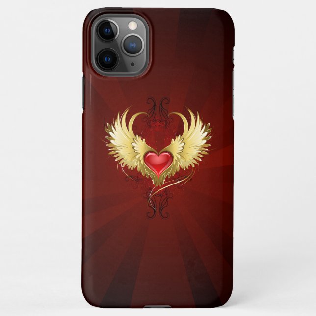 Rotes Herz mit goldenen Flügeln iPhone Hülle (Rückseite)