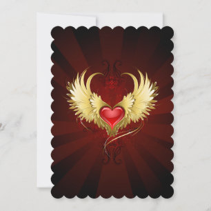 Rotes Herz mit goldenen Flügeln Karte