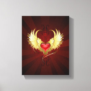 Rotes Herz mit goldenen Flügeln Leinwanddruck