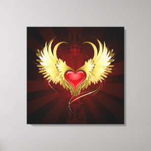 Rotes Herz mit goldenen Flügeln Leinwanddruck