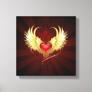 Rotes Herz mit goldenen Flügeln Leinwanddruck