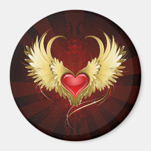 Rotes Herz mit goldenen Flügeln Magnet