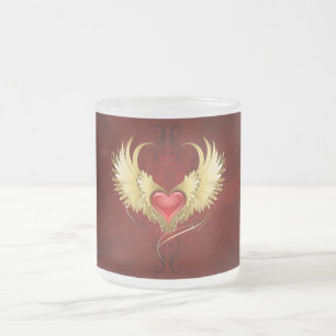 Rotes Herz mit goldenen Flügeln Mattglastasse