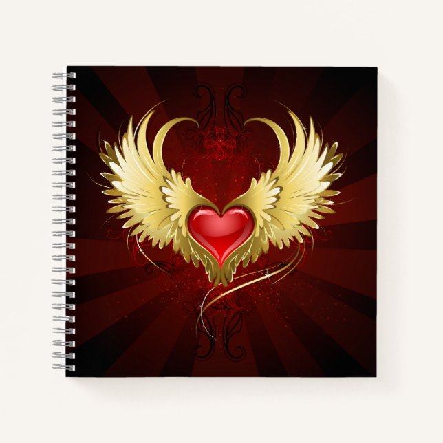 Rotes Herz mit goldenen Flügeln Notizbuch (Vorderseite)