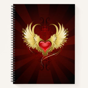 Rotes Herz mit goldenen Flügeln Notizbuch