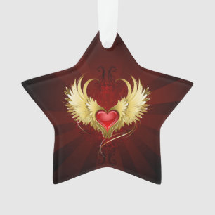 Rotes Herz mit goldenen Flügeln Ornament