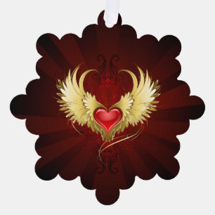 Rotes Herz mit goldenen Flügeln Ornament Karte
