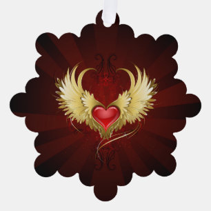 Rotes Herz mit goldenen Flügeln Ornament Karte