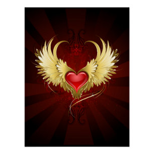 Rotes Herz mit goldenen Flügeln Poster