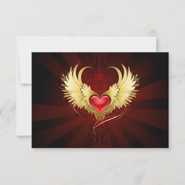 Rotes Herz mit goldenen Flügeln Save The Date (Vorderseite)