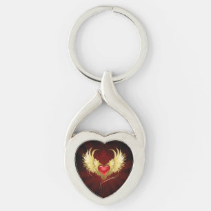 Rotes Herz mit goldenen Flügeln Schlüsselanhänger